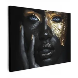 LEINWANDBILD Frau - Gold - Porträt - Schwarz-Weiß - Luxus Wandbild 40x30 cm