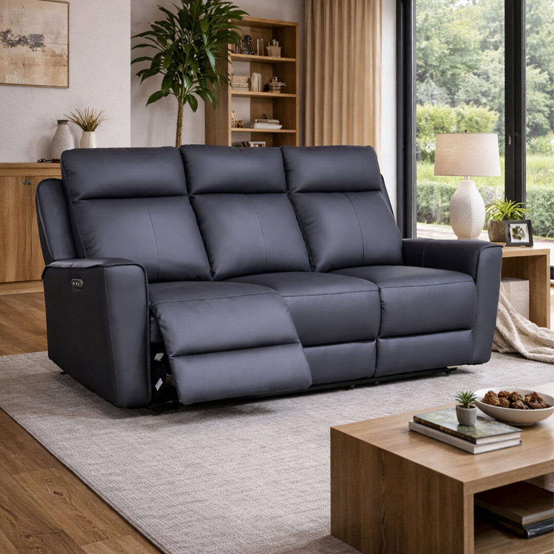 Brayden Studio Real Leather Power Recliner with USB Charging Charcoal 3