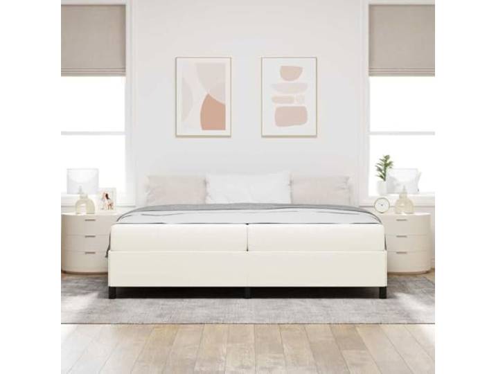 KTHLBRH Doppelbett mit Matratze, Creme, 200 x 200 cm Atmungsaktiver Stoff, Holzstruktur, Taschenfedern, modernes Design