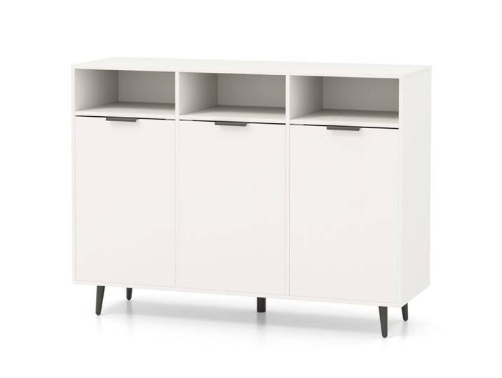GOPLUS Buffet de Cuisine avec 3 Portes et 3 Compartiments Ouverts Étagère Réglable 120x40x90cm pour Cuisine Salon Blanc