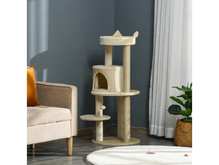 PawHut Arbre à Chats Griffoirs Niche Ø48x104cm Crème