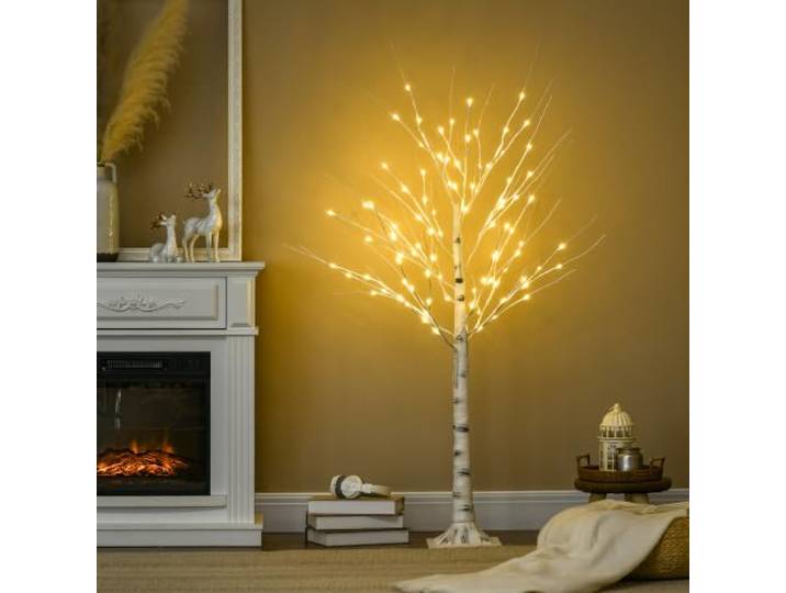 HOMCOM Arbre Lumineux LED Blanc Chaud Usage Intérieur 96 LEDs 150 cm Blanc Décoration Lumineuse\, Usage Intérieur\, Chambre\, Maison