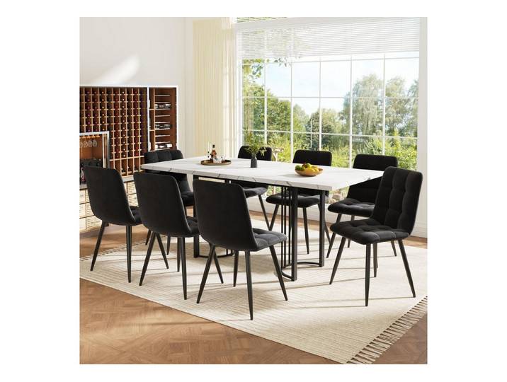 LuxusKollektion Essgruppe Essgruppe Ausziehbar 140x80 Metallgestell Samtstühle 8