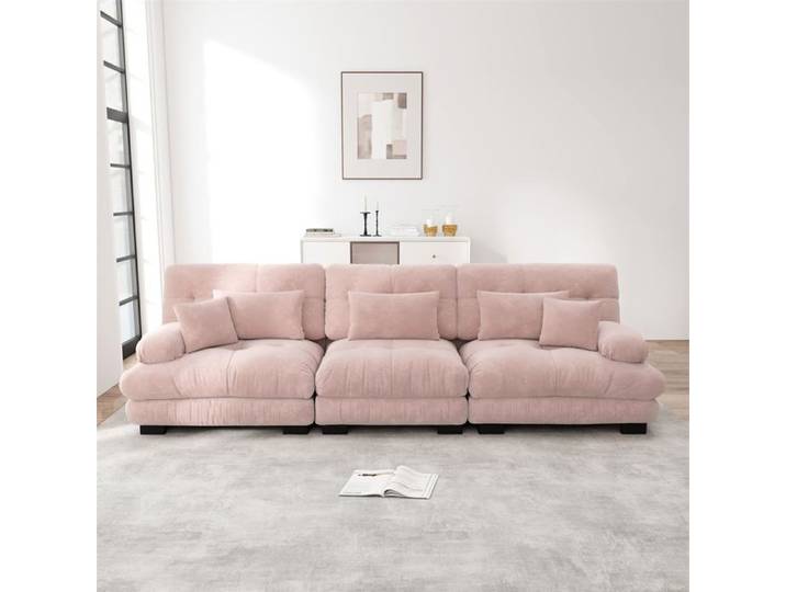 DRIPEX Canapé 3 places Moderne en chenille avec assise profonde et 3 coussins Canapé confortable 313cm pour salon Rose