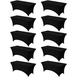 VEVOR 10 x Stretch Spandex Tischdecke Tischwäsche (rechteckig) geeignet für 1829 mm Tische, waschbarer knitterfreier Tischdeckenschutz Tischtuch für Partys Hochzeiten Bankette Festivals, Schwarz