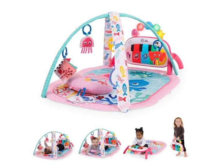 Baby Einstein Ocean Explorers 4-in-1 Spielbogen Baby Spielmatte mit Kick Piano, Musik- & Sprachförderung, Sensorikspielzeug, Lichter & Klänge, Für Neugeborene +, Rosa (Jellyfish Jamboree)