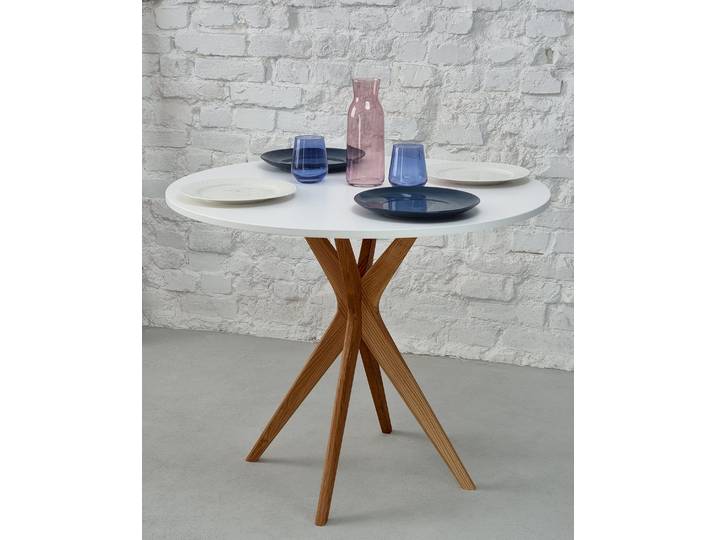 Table de salle à manger ronde Lynda Ø 80cm Blanc Marron