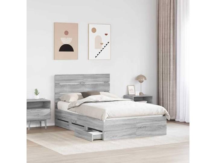SKTQYQO Bettgestell mit Schublade, Sonoma-Grau, 120 x 190 cm Technisches Holz, minimalistisches Design, integrierter Stauraum, Schlafzimmer