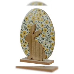 Decoris Dekofigur Osterei und Osterhase 20,5cm Holz Blumenmuster Dekoei Osterdeko Tischdeko Ostern Frühlingsdeko Osterschmuck Hase Figur Geschenk