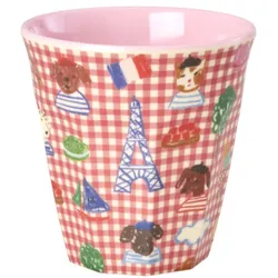 RICE Melamin Becher Kids in Paris Medium, Pink - H9 Ø9 cm, 250 ml