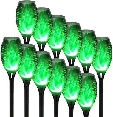 Inspired Finds Solar Flickering Flame Outdoor Garden Light Landscape Stake Waterproof Solar Yard Decor 6pack Green