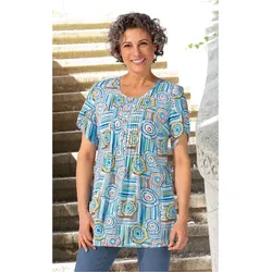 Viskose-Tunika in Druck türkis in Größe 42 von DW-Shop, Türkis, 42