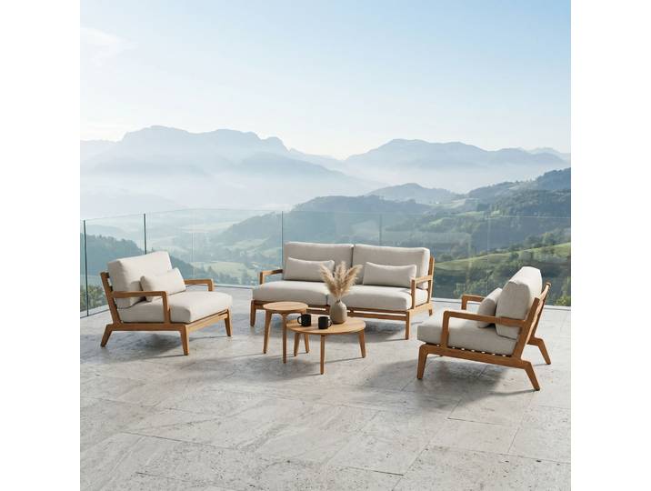 SUNS TERMOLI Sofagarnitur 5-teilig Teak inkl. Kissen Taupe gravel