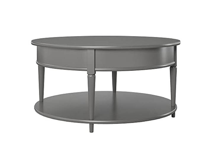 Aurora Couchtisch Grau aus MDF, 91 x 91 x 46 cm, runder Wohnzimmertisch mit Ablagefach, Couchtisch mit konischen Beinen für Wohnzimmer und Lounge-Bereich