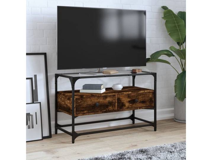 vidaXL TV-Board vidaXL TV-Schrank mit Glasplatte Räuchereiche 80x35x51cm Holzwerkstoff
