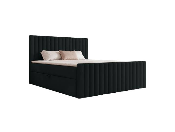 Lit boxspring en velours 140x200 cm, noir