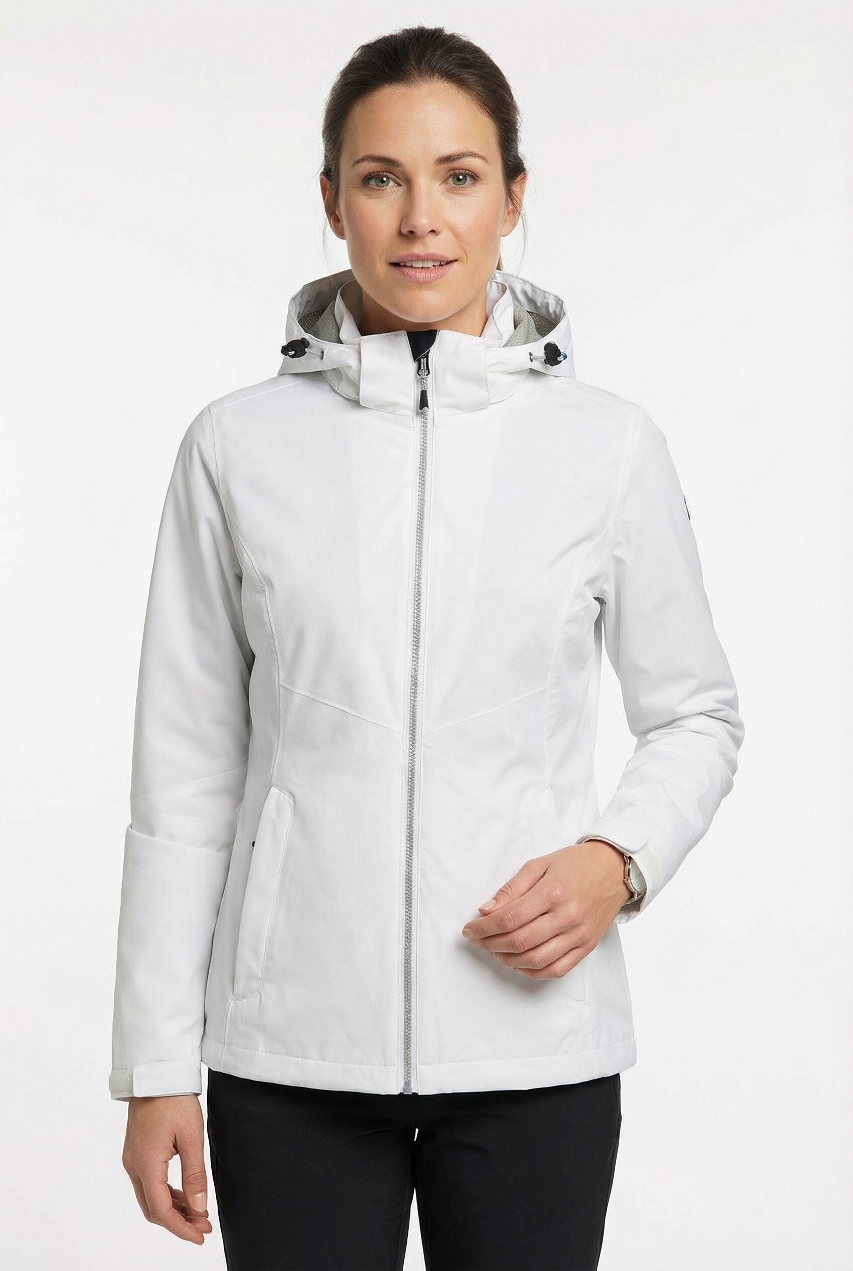Outdoorjacke KILLTEC "KOS 189 WMN JCKT", Damen, Gr. 40, weiss (gebrochenes weiß), Web, Obermaterial: 100% Polyester. Futter: 100% Polyester, Jacken Outdoorjacke, mit verstellbarer, abnehmbarer Kapuze, atmungsaktiv, wasserdicht gebrochenes weiß 40