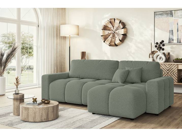 Ecksofa, Polyester, Grün 233×142 cm, Schlafsofa & Bettkasten, Modern, Inosign