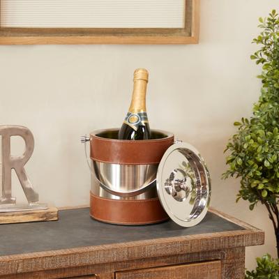 ARCILLA ELEMENTAL Leather Ice Bucket with Lid - 8 x 7 x 12
