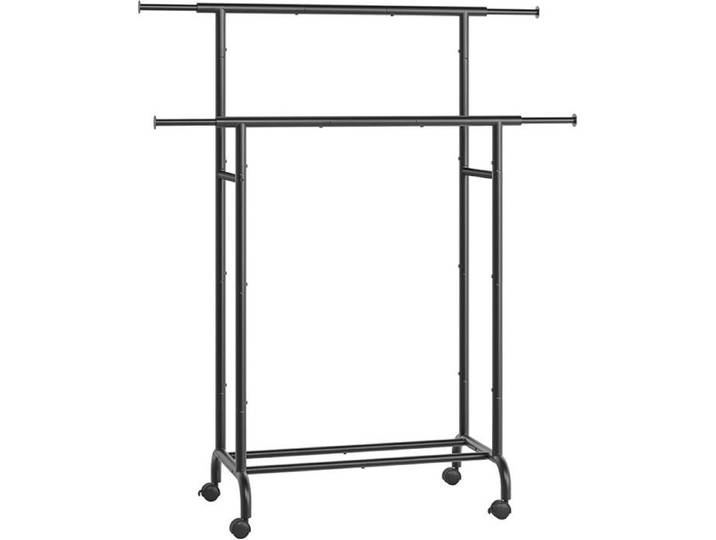 Porte-Manteau à Roulettes Portant à Vêtements Double Barre Porte-vêtements Extensible Structure 2 barres décalées Noir