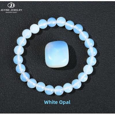 Trendy Discount Goods Handmade Opal Stone Bead Stretch Bracelet, Simple Circle Design For Men And Women, Reiki Healing Distance Gift white Cat Eyes 8 Mm
