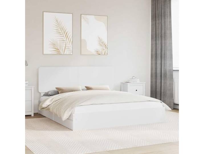 Stauraum Bettgestell Holzwerkstoff mit Kopfteil für Stadtwohnungen Weiß Aufbewahrungsbett mit Kopfteil Weiß 180x200 cm Holzwerkstoff Bettgestell mit Schubladen Stauraum Bett Lattenrost inklusive