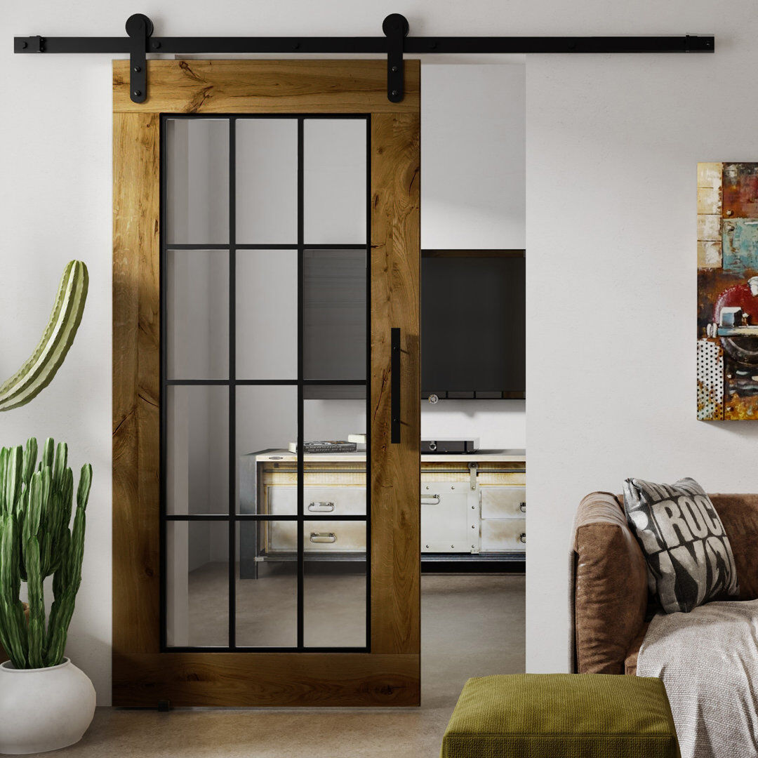 Trent Austin Design Jordon Solid Oak Sliding Barn Doors Prefinished Brown Oil 210cm H x 100cm W