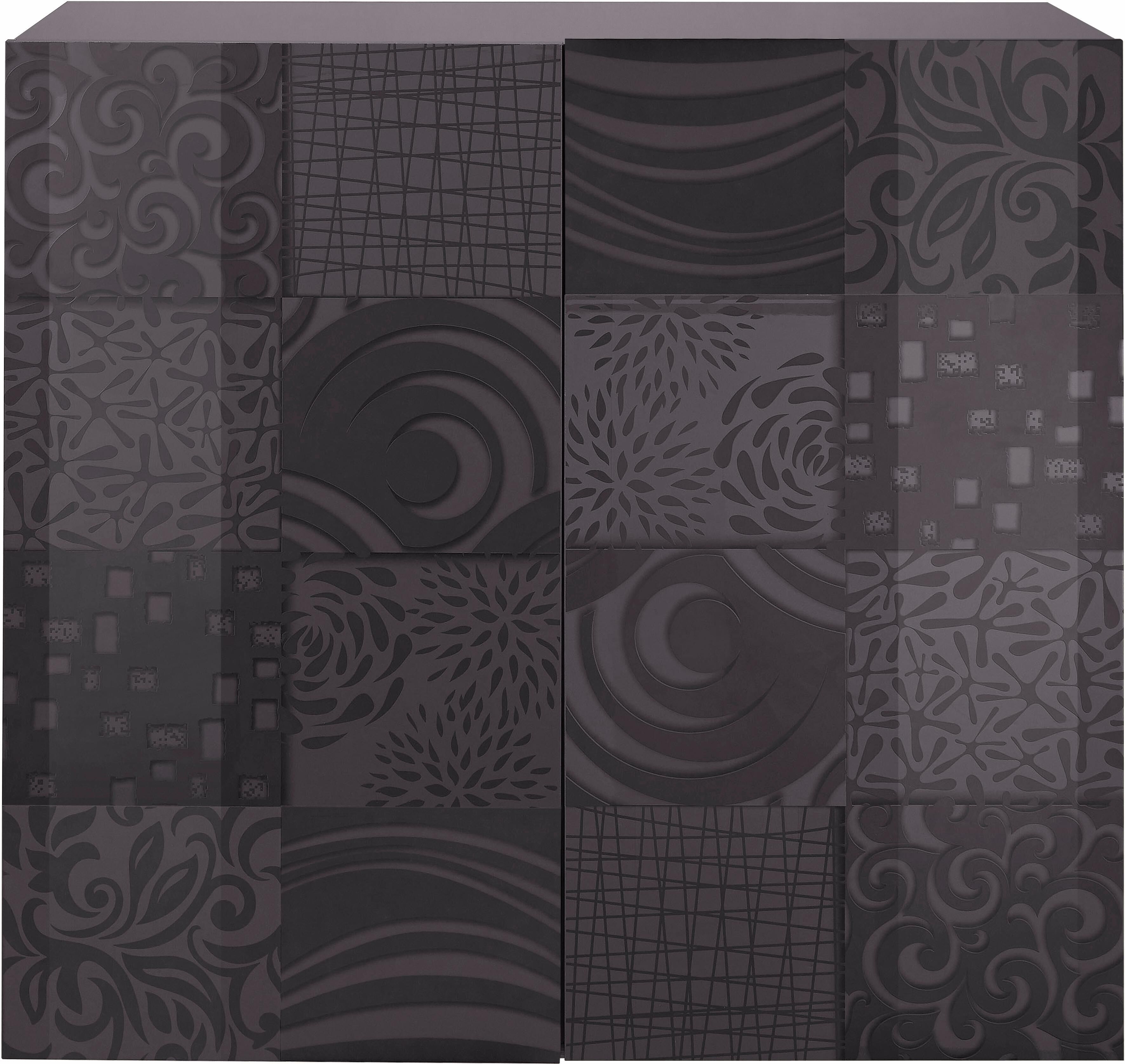 Highboard HOME AFFAIRE "Miro", grau (anthrazit hochglanz lack mit siebdruck), Sideboards, Highboard, Breite 121 cm mit dekorativem Siebdruck anthrazit hochglanz lack mit siebdruck Einheitsgröße