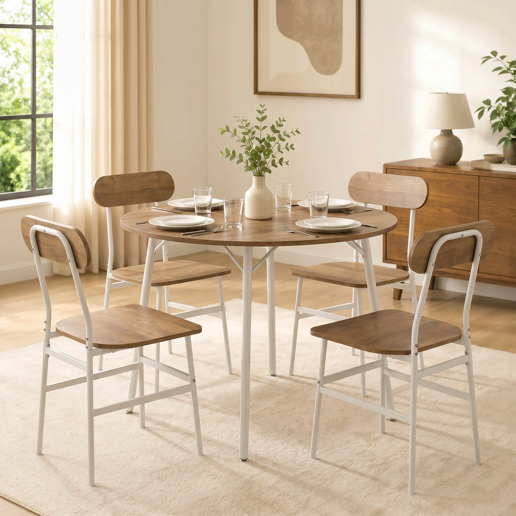 Homcom Set Tavolo da Pranzo con 4 Sedie, Tavolo Cucina con Sedie per 4 Persone, Struttura in Metallo, Naturale   Aosom Italy