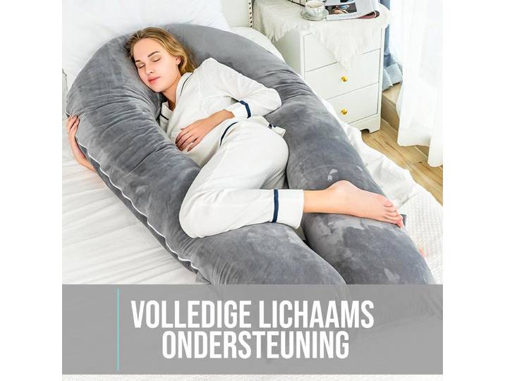 Strex Zwangerschapskussen XXL - 280cm - U-vorm - Afneembare Hoes - Grijs