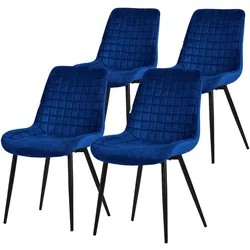 ML-Design – Esszimmerstühle 4er Set Dunkelblau | Samt Sitzfläche, Rückenlehne, schwarze Metallbeine, gepolsterte Esszimmerstühle