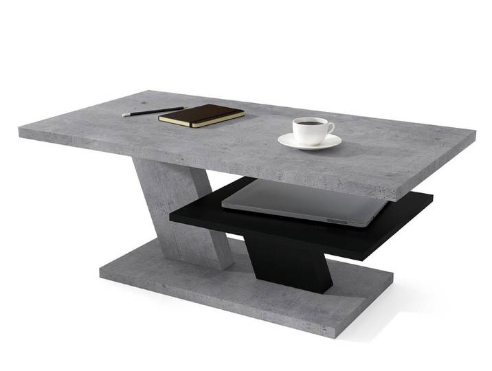 Mazzoni Couchtisch Cliff Beton Betonoptik / Schwarz matt Wohnzimmertisch 110x60x45cm