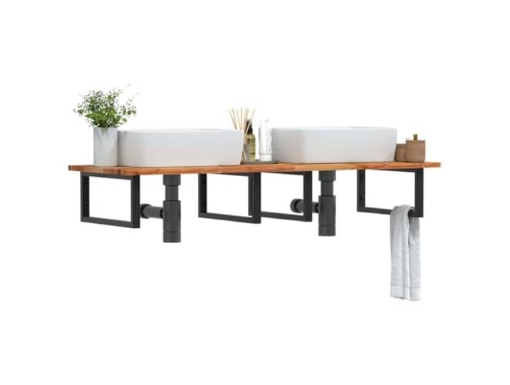 WXGTBKPR Waschbeckenregal Wandmontage, Konsole für Waschtisch aus massivem Akazienholz mit Stahlhalterung, Badablage 140x50x2 cm