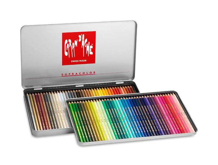 Aquarellstifte Caran d'Ache Supracolor,caran , bunt (mehrfarbig), Holz, Metall, Stifte, Aquarellstifte