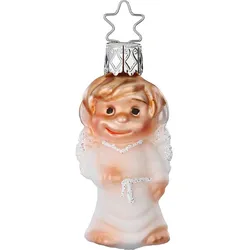 INGE-Glas Manufaktur Christbaumschmuck Engelchen 6,5cm - Glas Figur Mundgeblasen & Handbemalt Weihnachtsbaum Anhänger Weihnachten Christbaumanhänger Engel Weiß