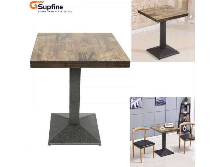 SUPFINE Table de Salle à Manger Carrée Scandinave Table à Pied Unique Support de Corps en Fer 60*60*75cm