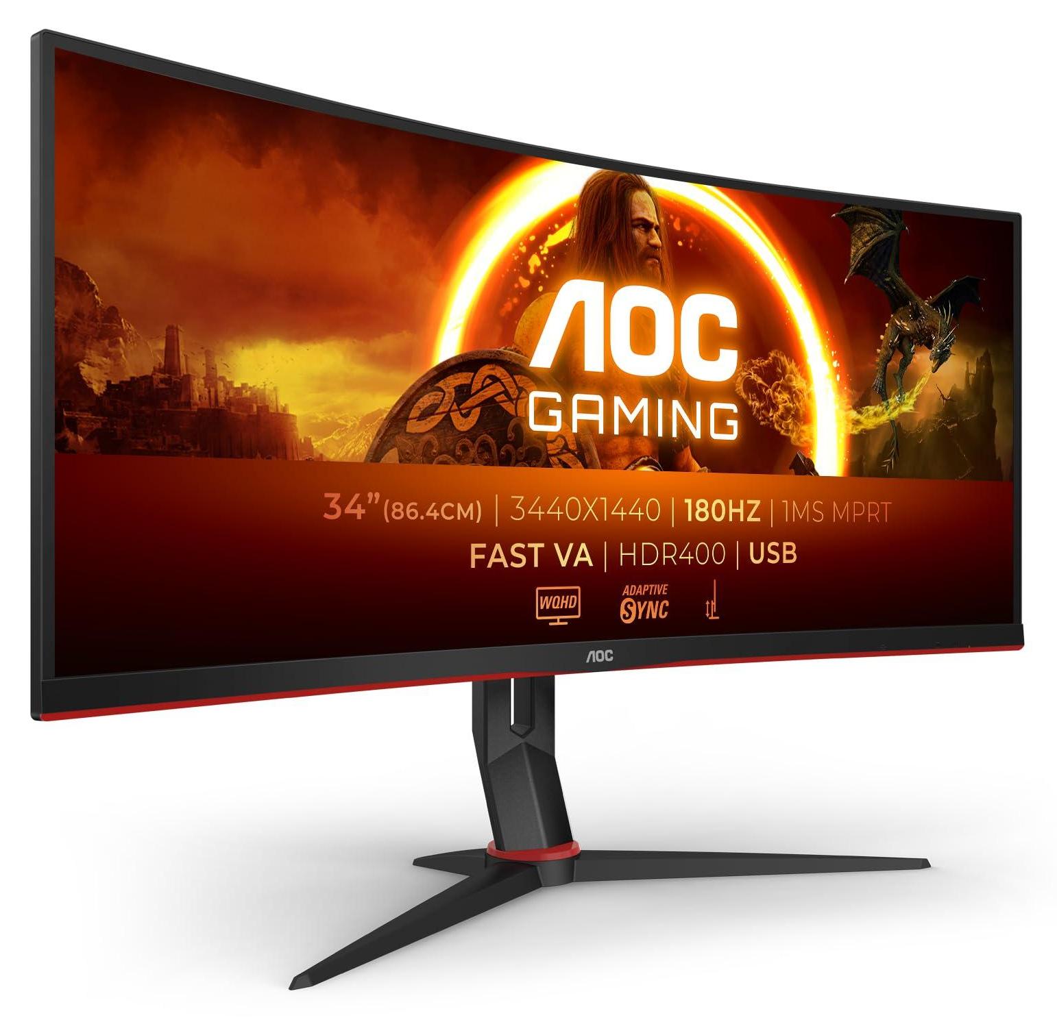 AOC G2 CU34G2XPD/BK, 86,4 cm (34"), 3440 x 1440 Pixel, Wide Quad HD, LED, 1 ms, Schwarz, Rot