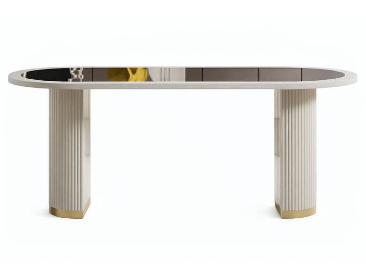 JVmoebel Esstisch Eleganter ovaler Esstisch mit schwarzem Glas und goldenen Akzenten