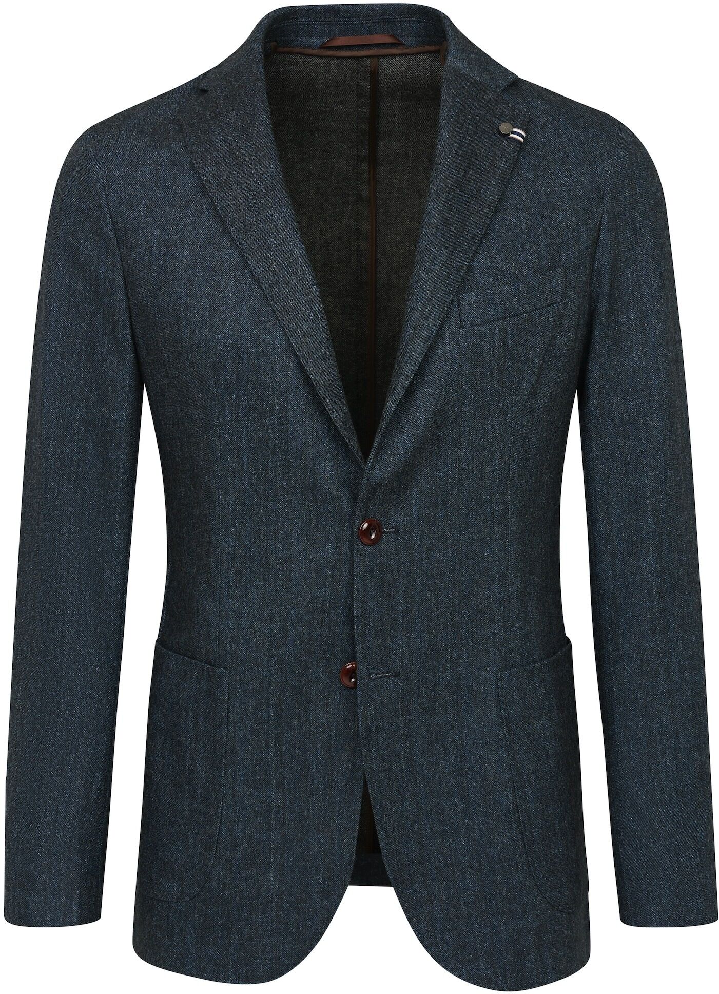 Sakko BUGATTI, Herren, Gr. 56, blau (marine), 78% Polyester, 16% Viskose, 4% Wolle, 2% Elasthan, unifarben, slim fit, Manschette, Sakkos Sakko, mit runden Schultern marine 56