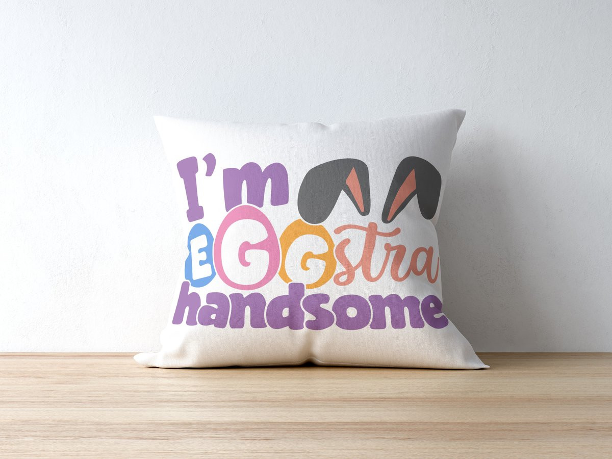 Eggstra Knap Paaskussen - Grappig Konijn met Ei Woordspeling - Decoratief Sierkussen - 40 x 40 cm