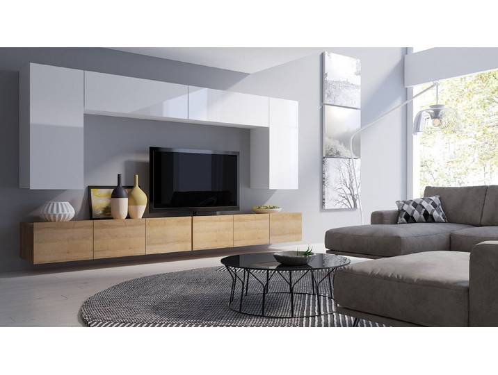 99rooms Wohnwand Bietula, (Set (6-St), Wohnzimmer-Set), 6-teilig, FSC-Zertifizierung, Modern Design, variabel hängbar