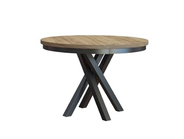 4ALL HOME Esstisch Jezz Rund 100 cm - Tisch - Rund - Küchentisch - 4-6 Personen - Esszimmertisch mit Metallgestellt - MDF - Natur - Speisetisch - zusätzliche Tischplatte - ausziehbar (Wotan)