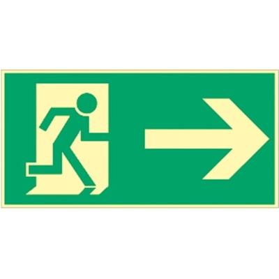 Schild Rettungsweg rechts, Kunststoff, langnachleuchtend, 160-mcd, 400x200 mm