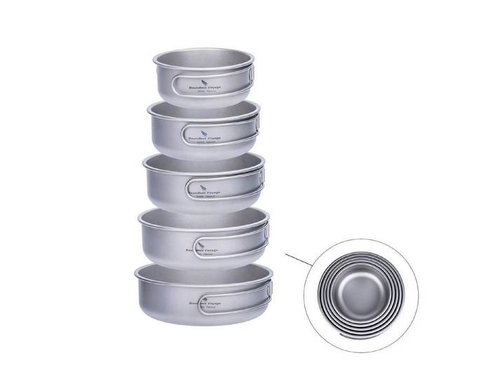 LuxusKollektion Schüssel Titan Geschirr Set Camping Kochset 5er Set, Metall