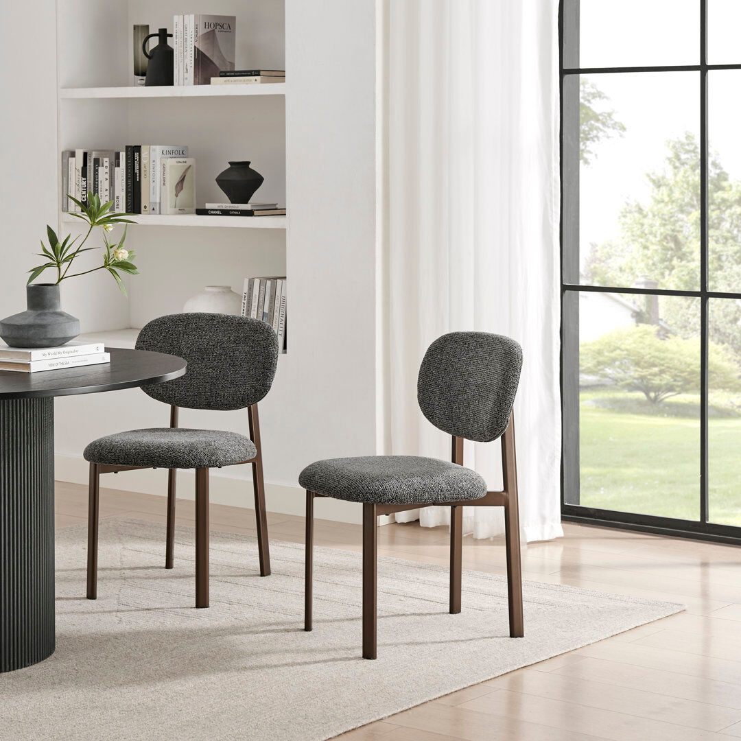 Ebern Designs Merella Upholstered Fabric Dining Chairs Bronze Legs - Contemporary Sleek Design Grey 81cm H X 48cm W X 57.5cm D