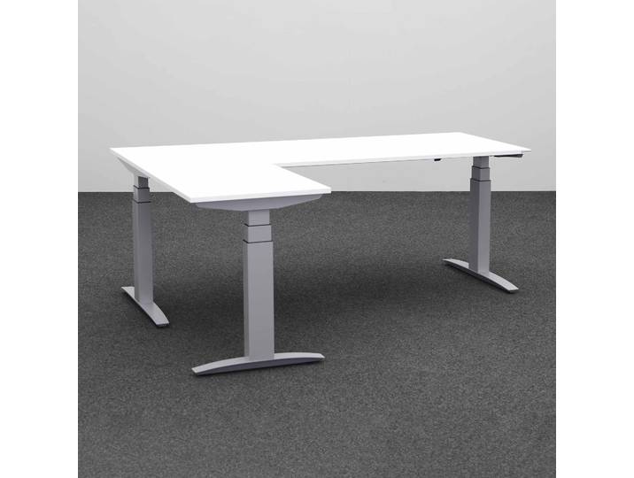 Ergonomischer Höhenverstellbarer Eck Schreibtisch Tradingzone Proline kurze Seite links 200x160 cm, Weiss/Silbergrau, Neu, Tisch - ideal fürs Homeoffice oder Büro