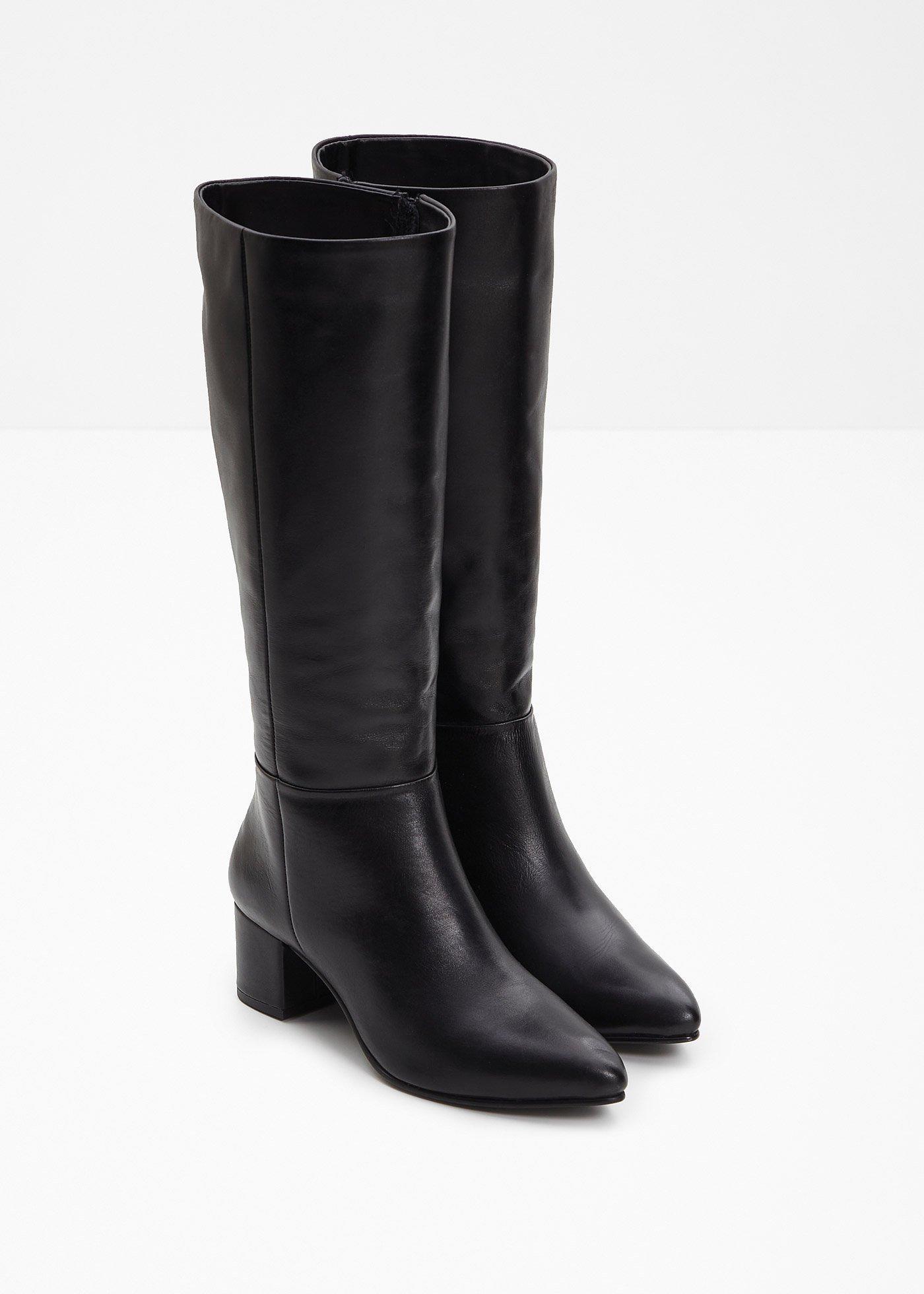 bonprix Stiefel aus Leder, schwarz, Gr.39, Vielseitig kombinierbarer Absatz-Stiefel aus Leder, aus Nappaleder