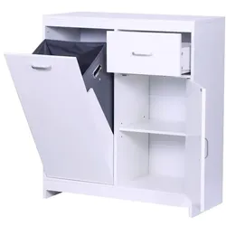 Relaxdays Wäscheschrank mit 48 l Wäschesack Weiß,Grau