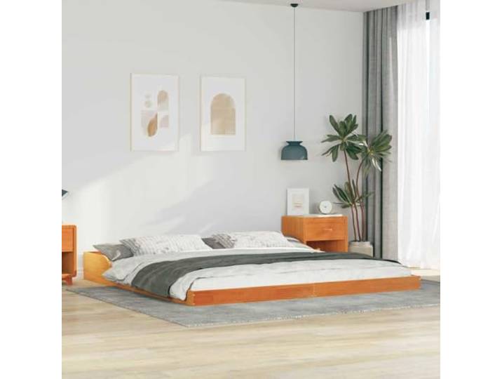 YUTAASU Bettrahmen Wachsbraun 180 x 210 cm Massives Kiefernholz Plattformdesign ohne Boxspring, Stabiler Lattenrost, Moderner Stil, Für Schlafzimmer