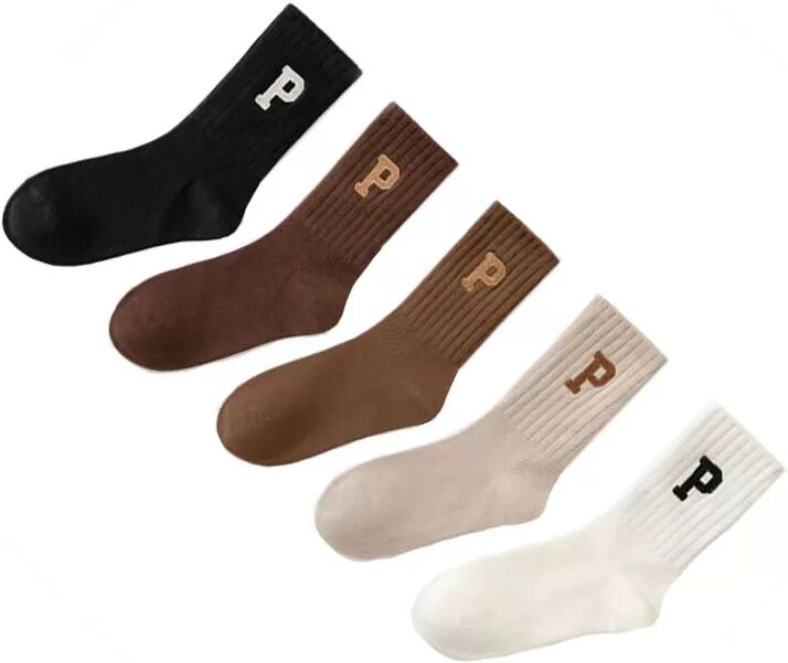 INF Lot de 5 paires de chaussettes mi-mollet avec lettre P